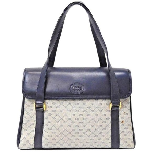 Gucci Blue Coated Canvas Gg Supreme Tote Bag Micro Guccissima Print Top Handle - Picture 1 of 7